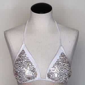 Xhilaration gold sequin white bikini top Medium